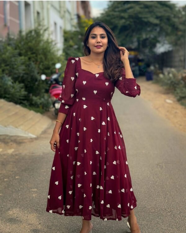 Soft Georgette Maroon Colour Frock