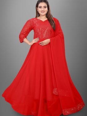 Soft Georgette Gown Red Colour