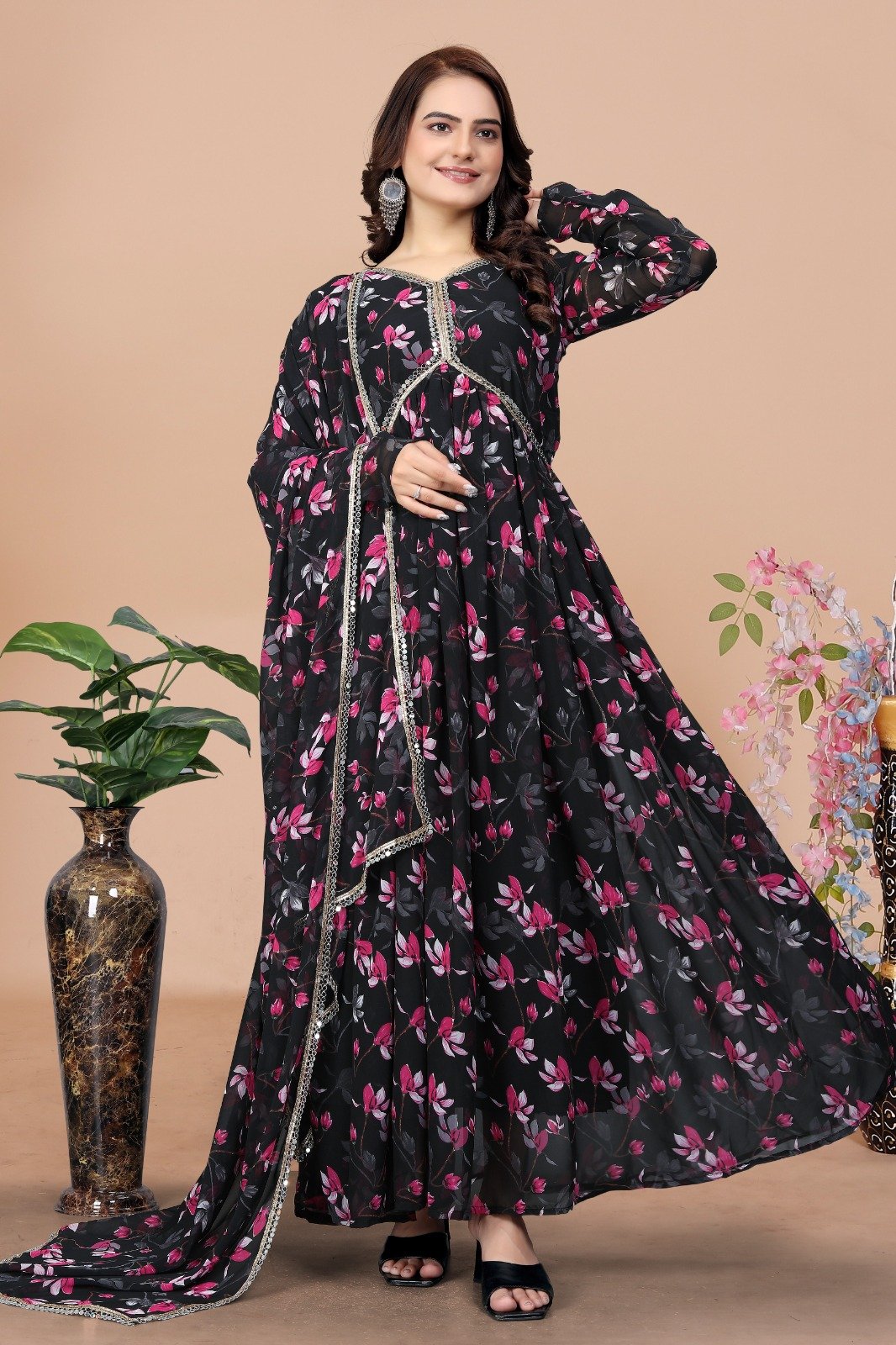 Soft Georgette With Print Mirror Work Anarkali Aliya Cut -2