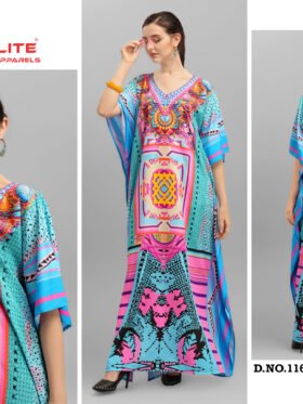 Afreen Kaftan Polyester Crepe Fabric With Digital Printing and Stone Work-Size - Free Size (fits up to 3Xl)