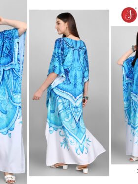 Afreen Kaftan Polyester Crepe Fabric With Digital Printing and Stone Work-Size - Free Size (fits up to 3Xl)