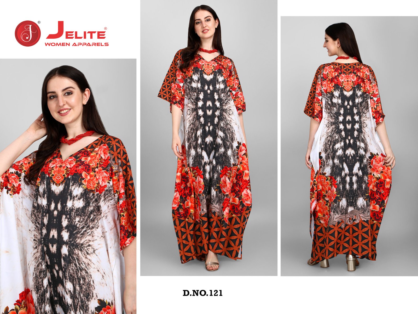 121 copy Afreen Kaftan Polyester Crepe Fabric With Digital Printing and Stone Work-Size - Free Size (fits up to 3Xl)