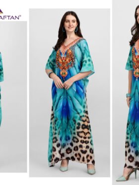 Afreen Kaftan Polyester Crepe Fabric With Digital Printing and Stone Work-Size - Free Size (fits up to 3Xl)