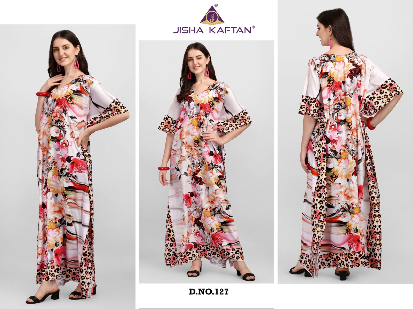 127 Afreen Kaftan Polyester Crepe Fabric With Digital Printing and Stone Work-Size - Free Size (fits up to 3Xl)