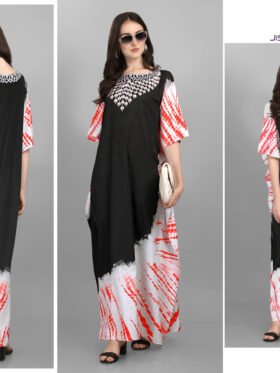 Afreen Kaftan Polyester Crepe Fabric With Digital Printing and Stone Work-Size - Free Size (fits up to 3Xl)