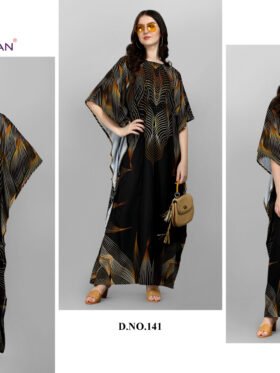 Afreen Kaftan Polyester Crepe Fabric With Digital Printing and Stone Work-Size - Free Size (fits up to 3Xl)