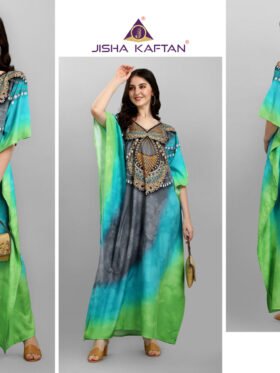 Afreen Kaftan Polyester Crepe Fabric With Digital Printing and Stone Work-Size - Free Size (fits up to 3Xl)