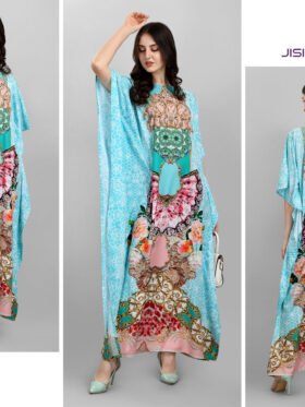 Afreen Kaftan Polyester Crepe Fabric With Digital Printing and Stone Work-Size - Free Size (fits up to 3Xl)