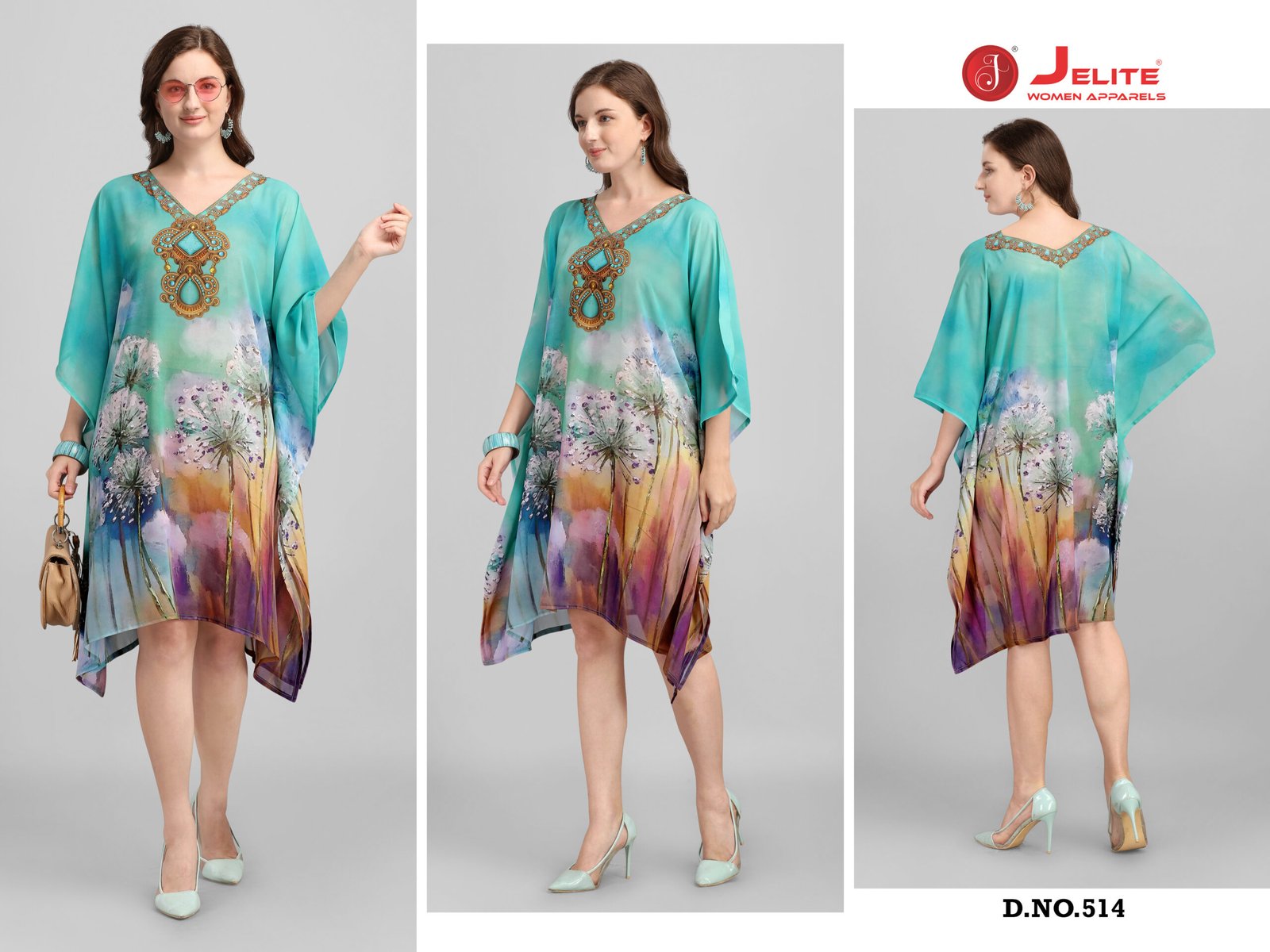 514 Beach Wear Kaftan Weightless Georgette With Digitally Printed Size - Free Size (Fits M to 3Xl)