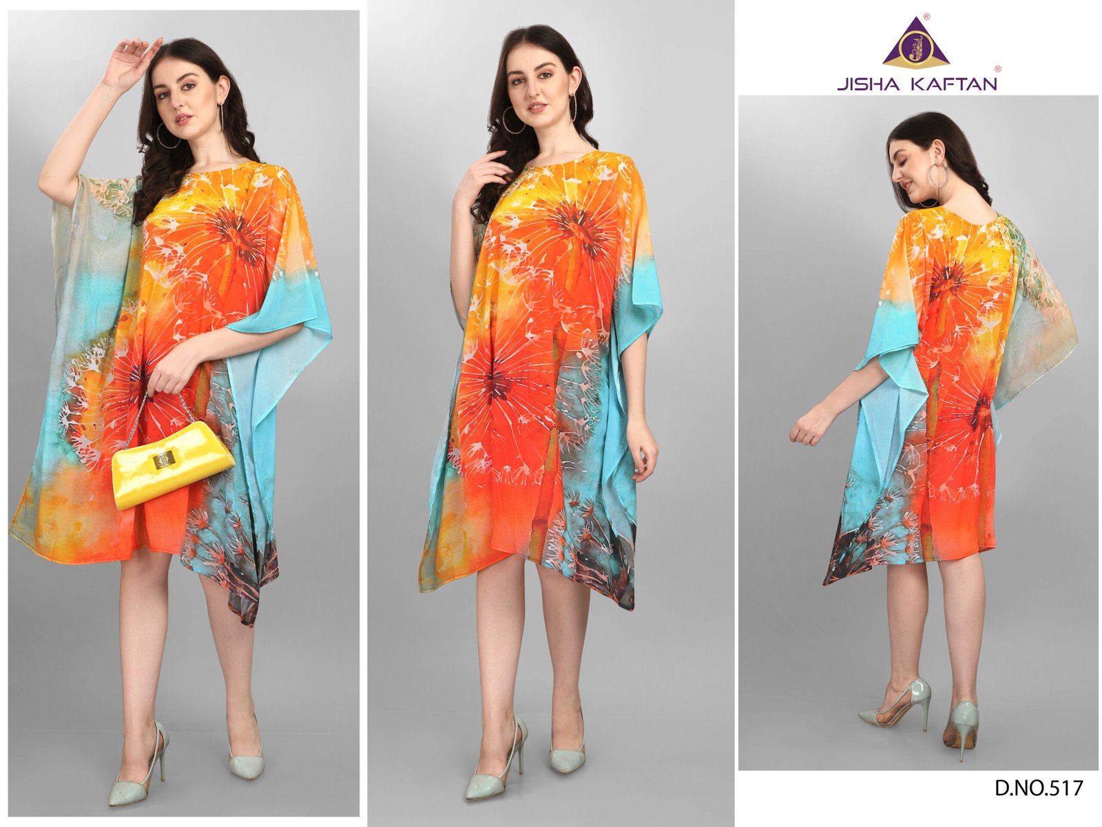 517 copy Beach Wear Kaftan Weightless Georgette With Digitally Printed Size - Free Size (Fits M to 3Xl)