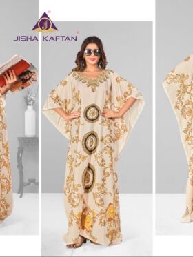 Afreen Kaftan Polyester Crepe Fabric With Digital Printing and Stone Work-Size - Free Size (fits up to 3Xl)