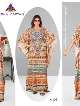 Afreen Kaftan Polyester Crepe Fabric With Digital Printing and Stone Work-Size - Free Size (fits up to 3Xl)