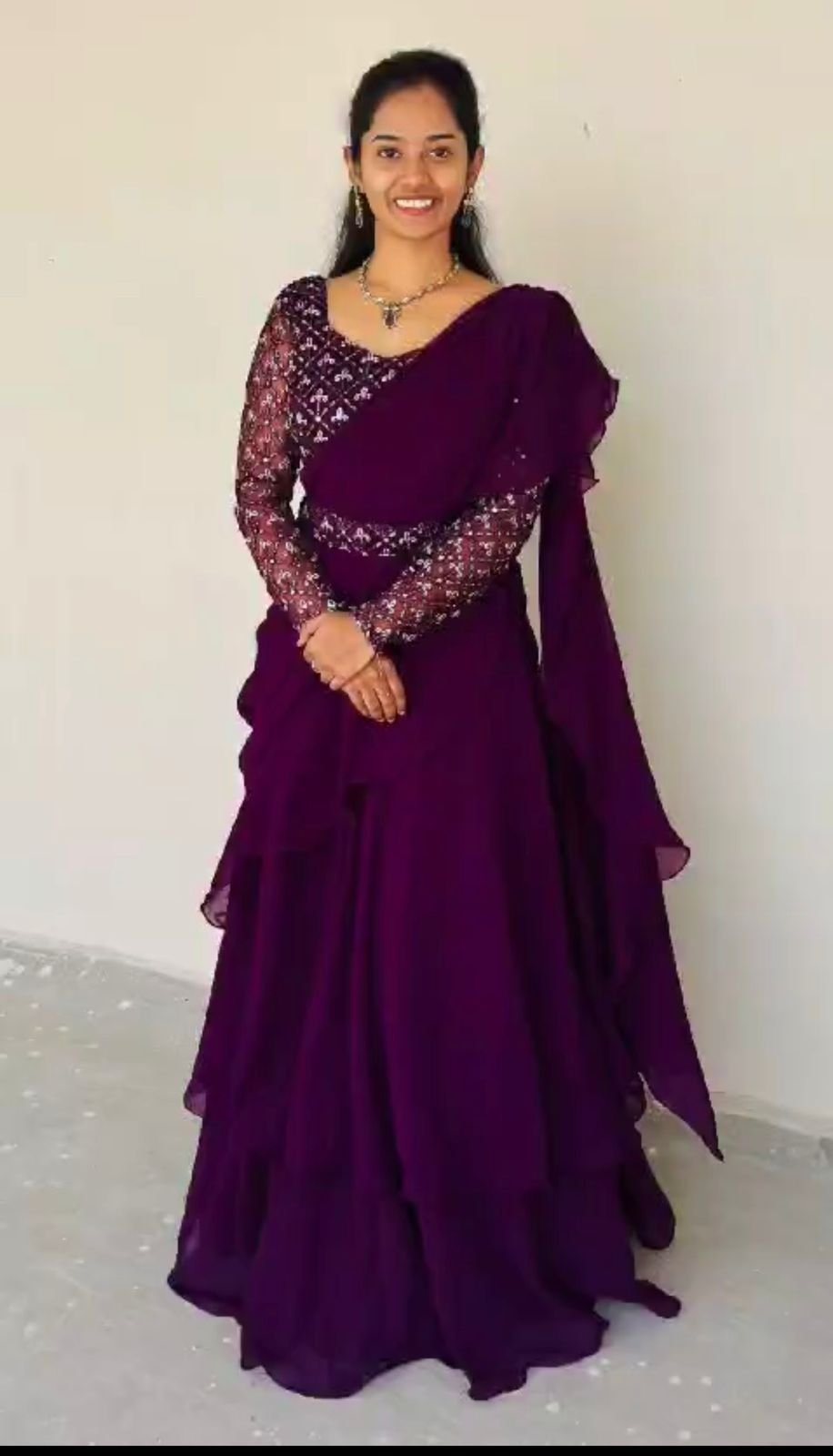 DESIGNER PARTY WEAR LAHENGA SAREE Colour-Purple-1 NEW DESIGNER PARTY WEAR LAHENGA SAREE WITH STICH BLOUSE WITH EMBROIDERY WORK SIZE: 42XL FREE SIZE