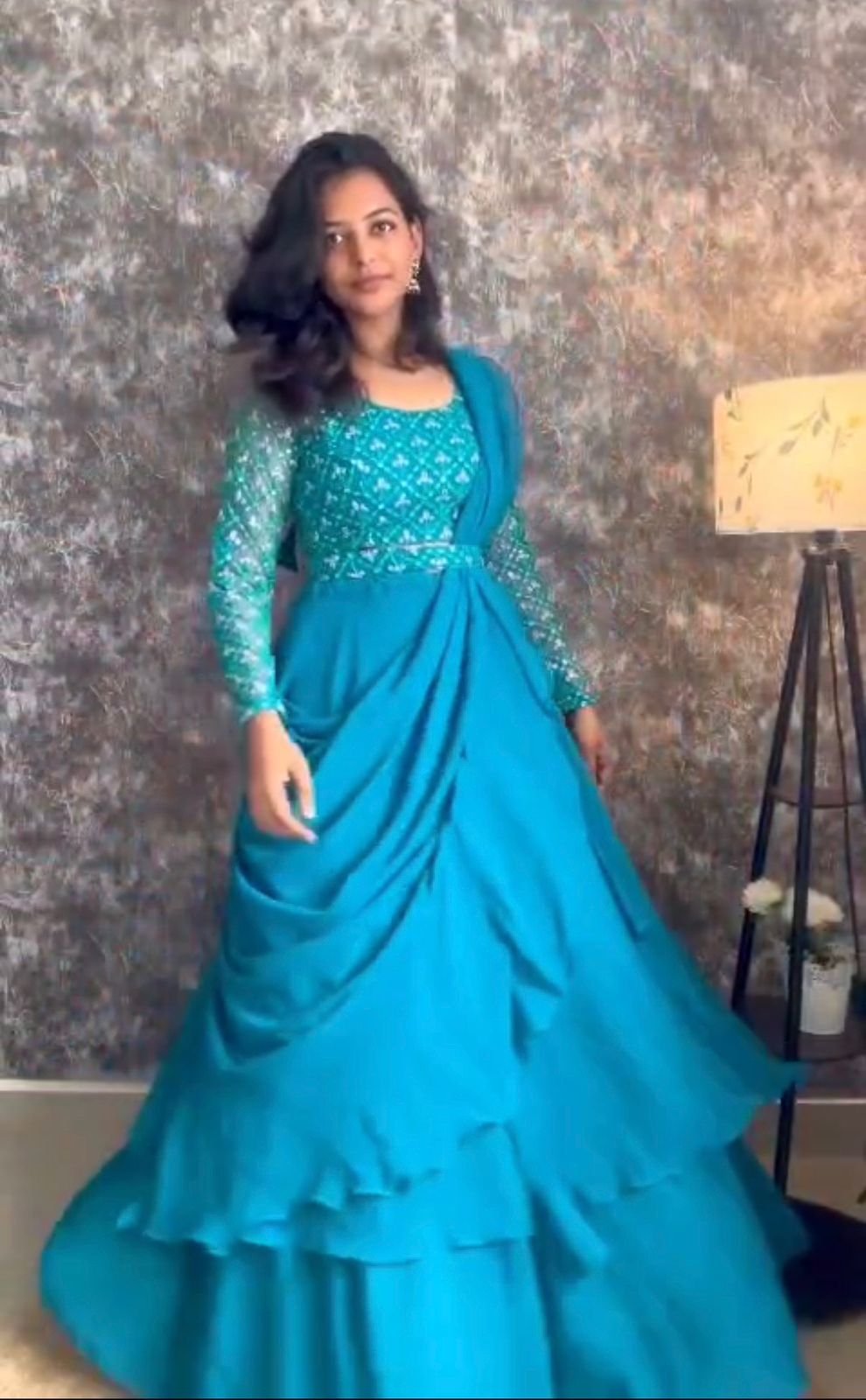 DESIGNER PARTY WEAR LAHENGA SAREE Colour-Sky Blue-1 NEW DESIGNER PARTY WEAR LAHENGA SAREE WITH STICH BLOUSE WITH EMBROIDERY WORK SIZE: 42XL FREE SIZE