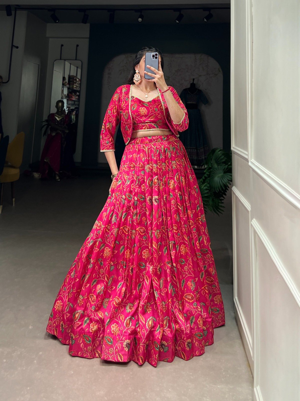 Embrace tradition with a touch of elegance in this Tussar silk Floral Print Wedding Lehenga-1 Embrace tradition with a touch of elegance in this Tussar silk Floral Print Wedding Lehenga