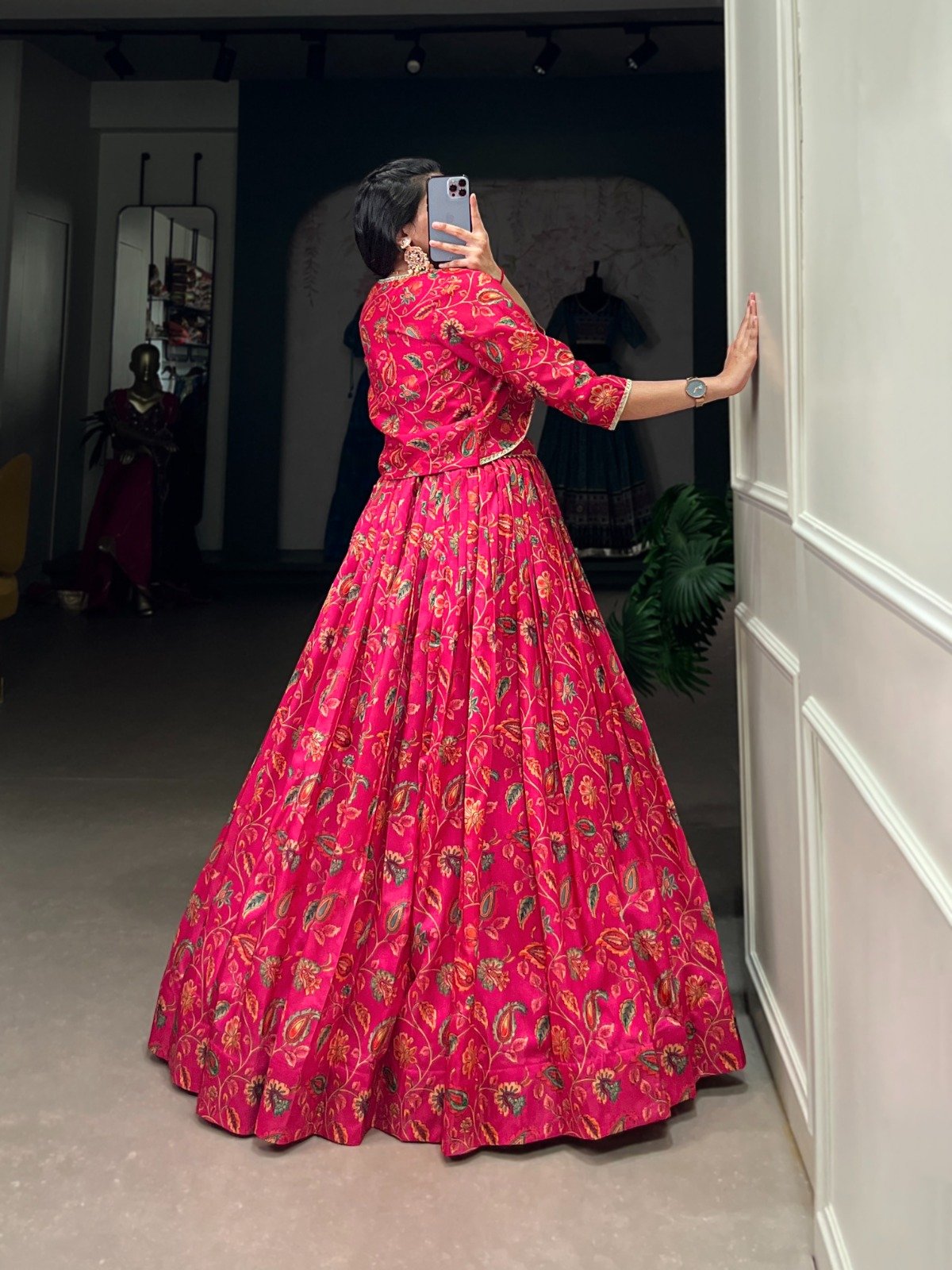 Embrace tradition with a touch of elegance in this Tussar silk Floral Print Wedding Lehenga-5