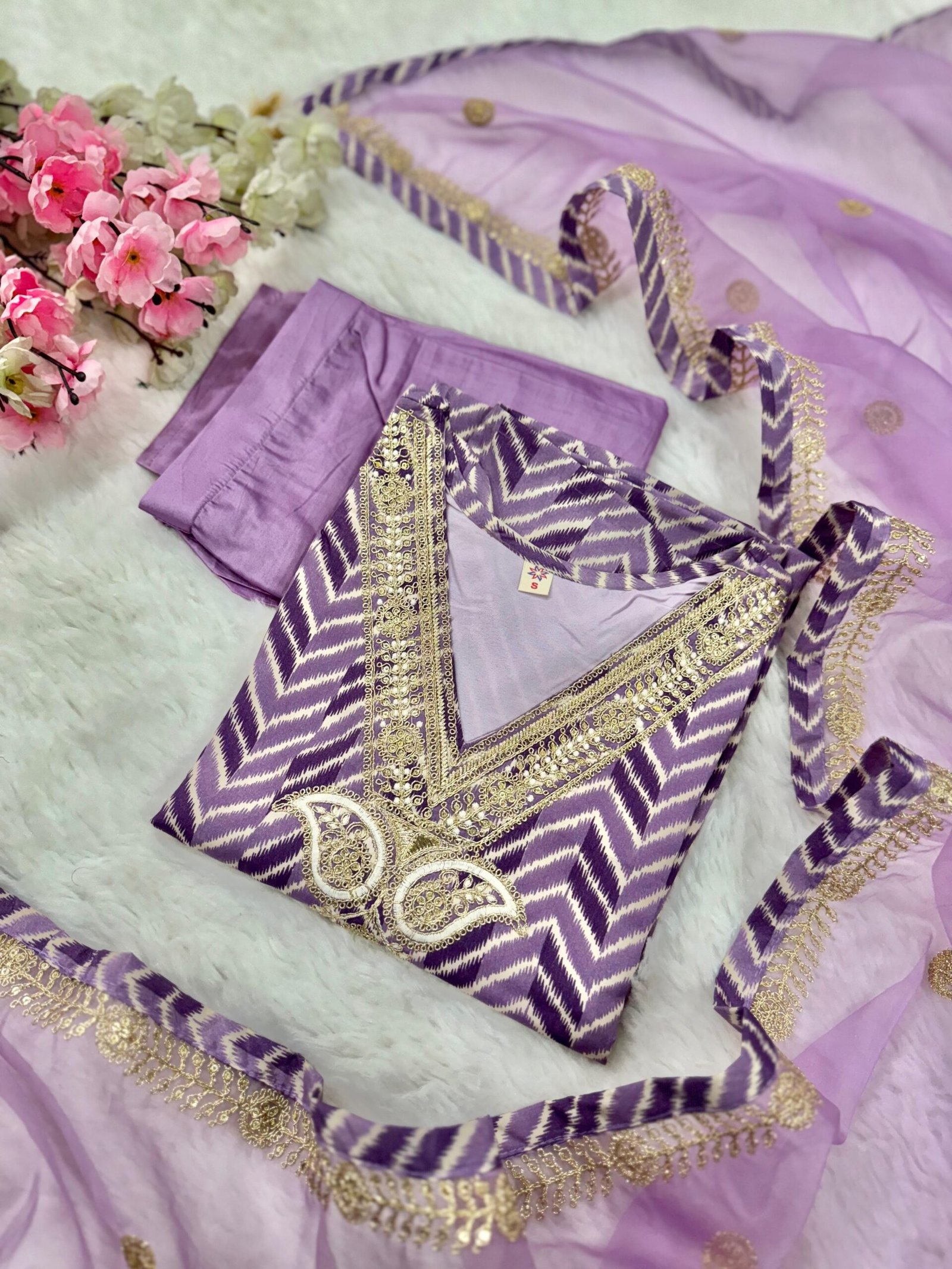 Kurti Duptta And Bottom Pent Set With Pure Organza Duptta-9