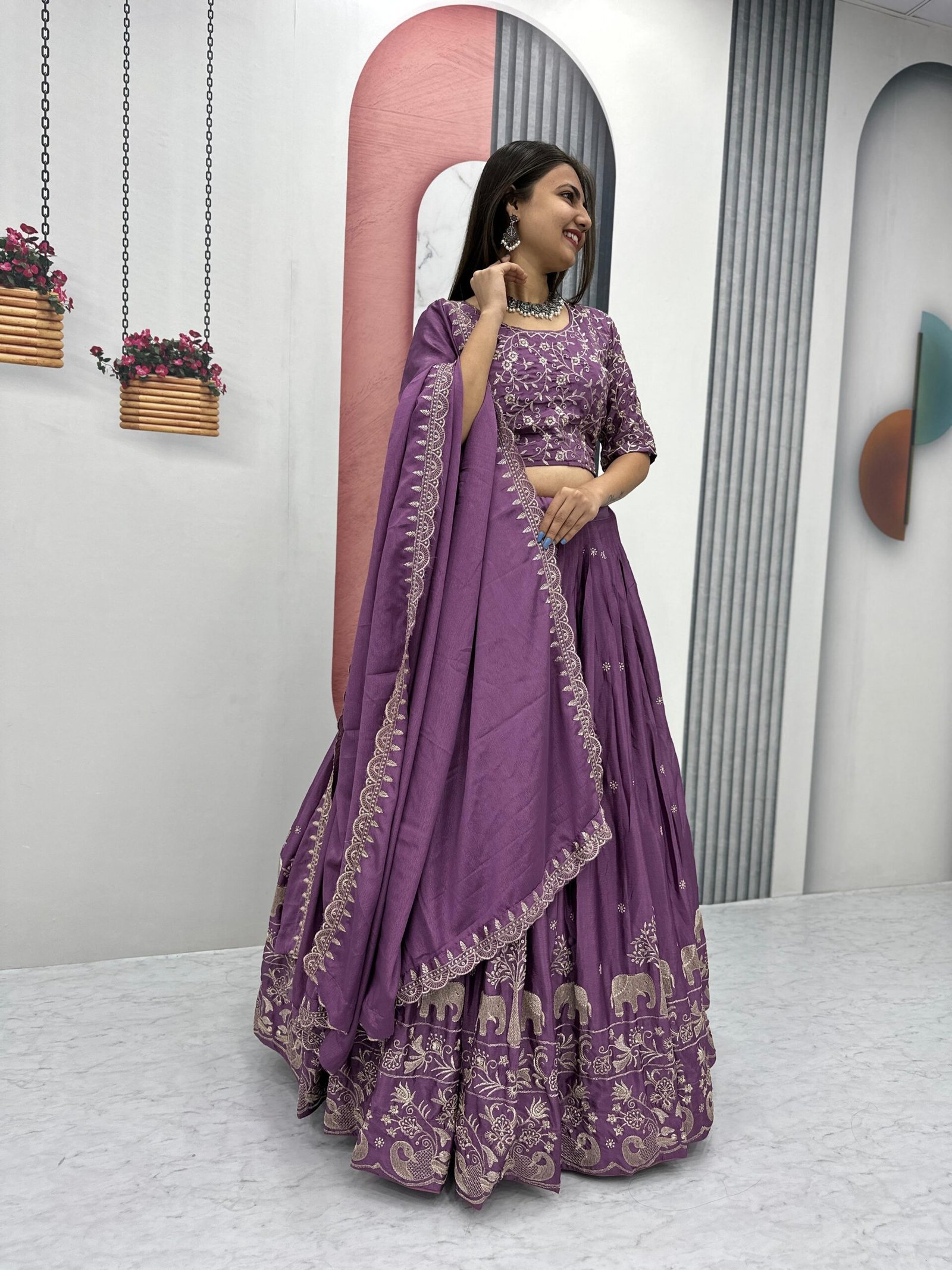 Launching New Festival Lehenga Choli Embroidery Thread Work-Colour-Purple-3