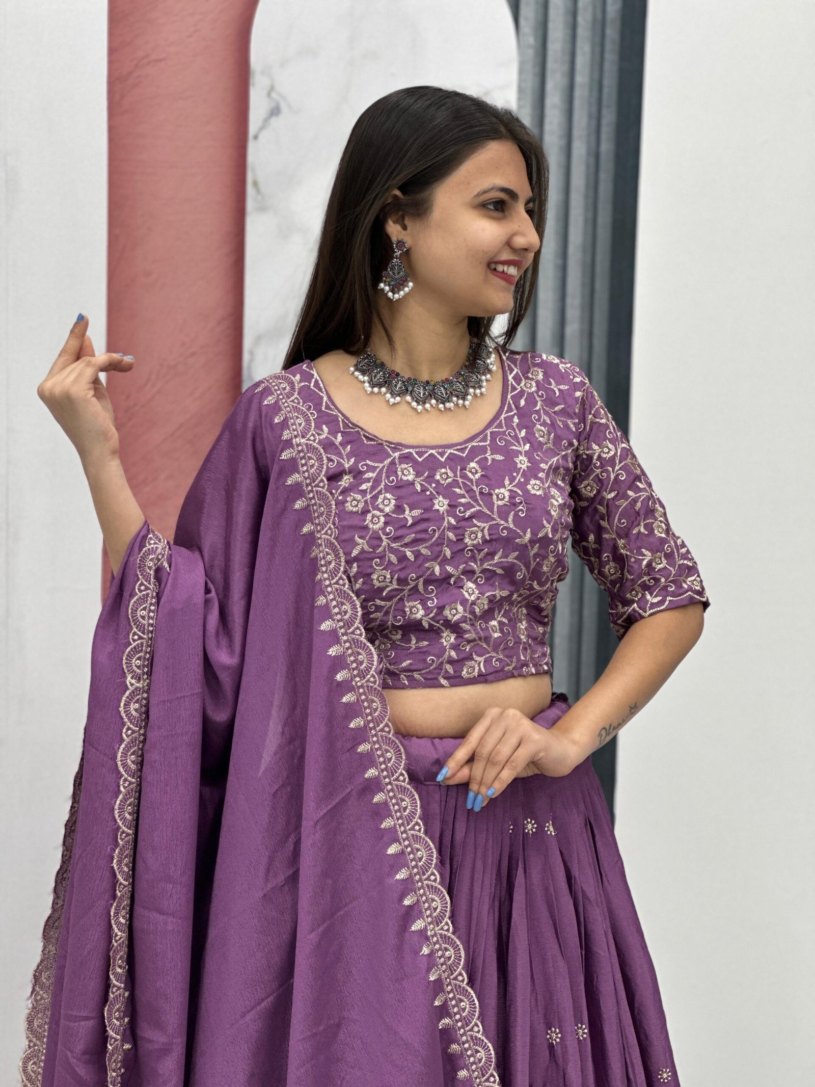 Launching New Festival Lehenga Choli Embroidery Thread Work-Colour-Purple-5