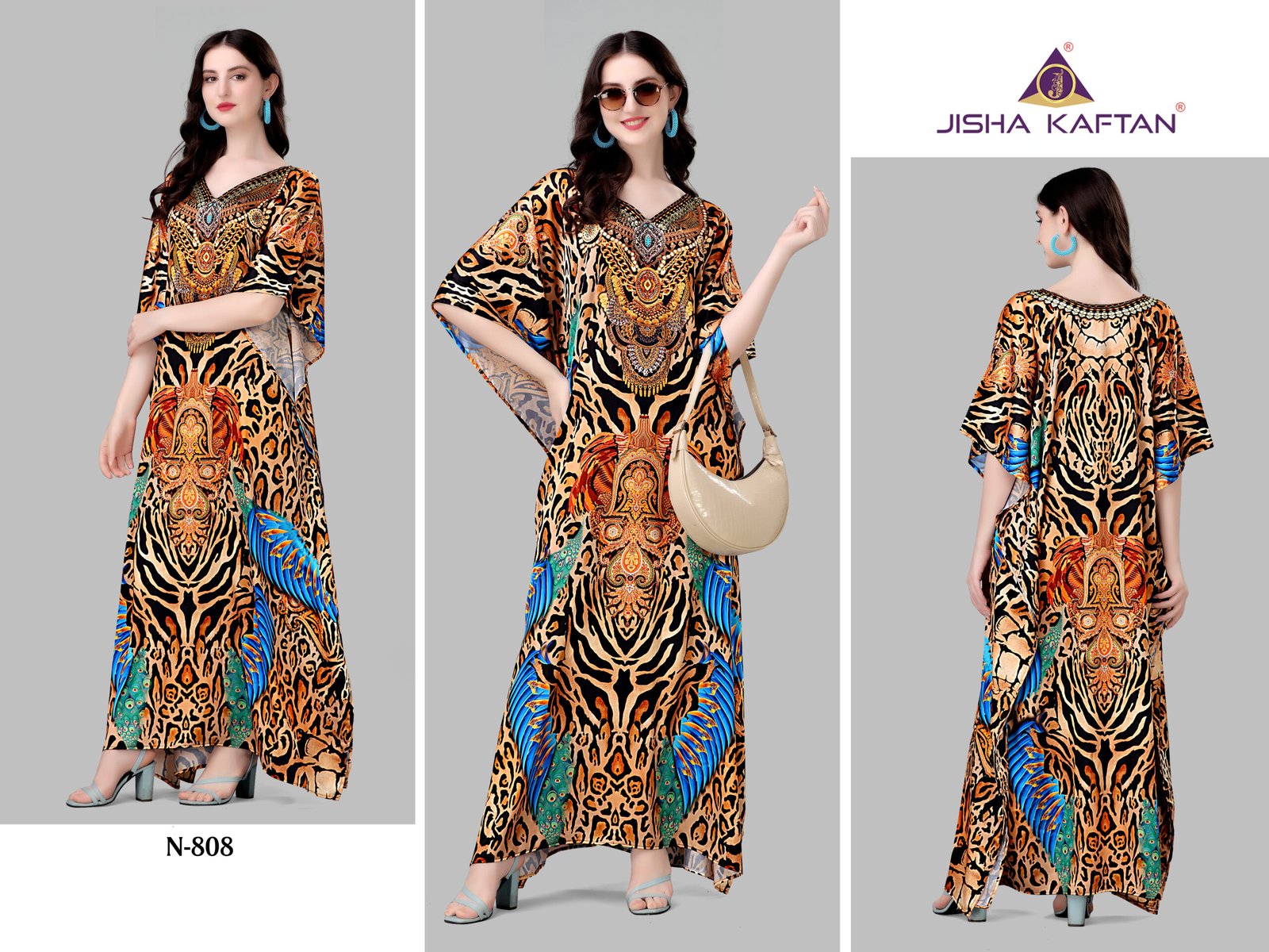 N-808 Kaftans (Kaftan - E - Nazakat) Smooth Satin Fabrics With Stone Work Size - Free Size (fits up to 5Xl)