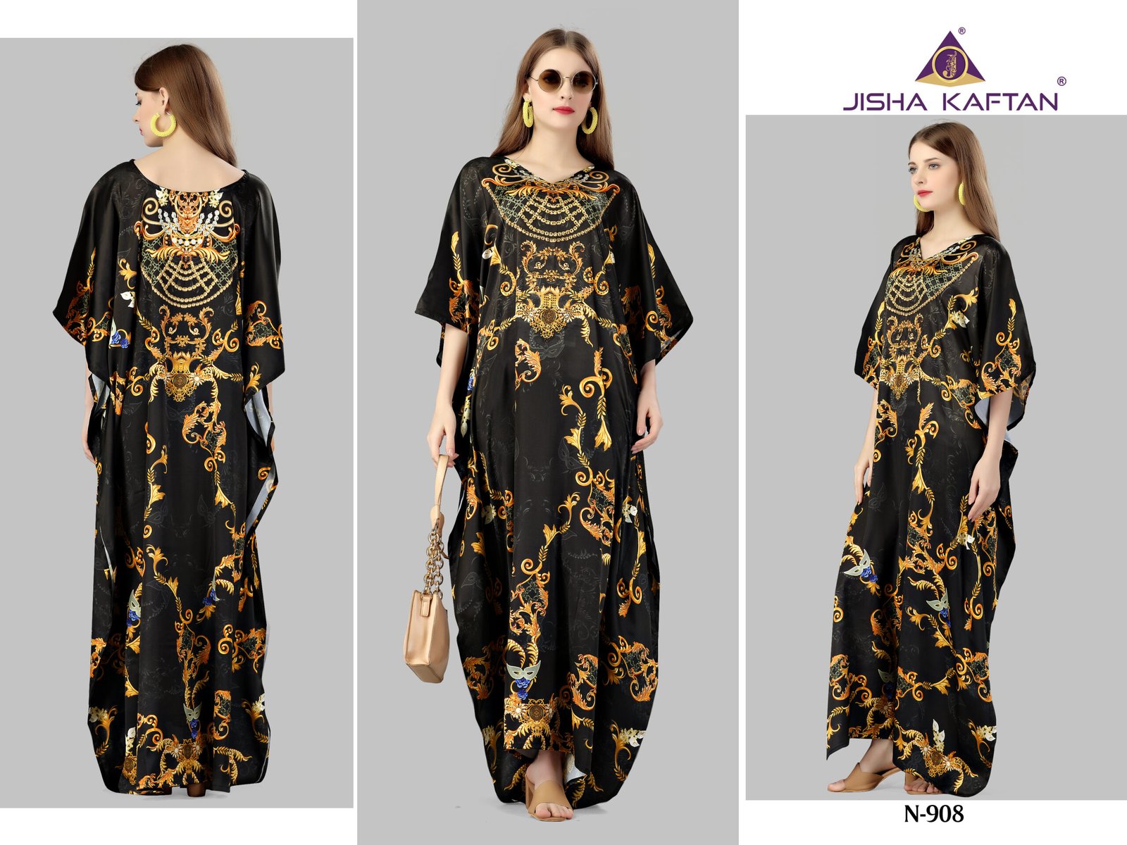 N-908 Kaftans (Kaftan - E - Nazakat) Smooth Satin Fabrics With Stone Work Size - Free Size (fits up to 5Xl)