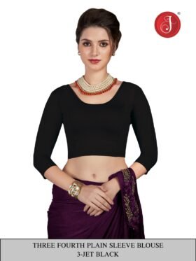 Plain Sleeve Blouse 3/4 Colour-Jet Black-1