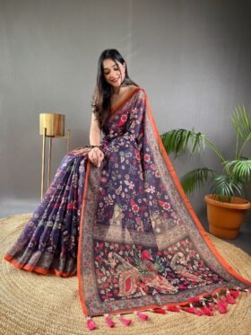 Pure malai cotton saree with beautiful kalamkari prints