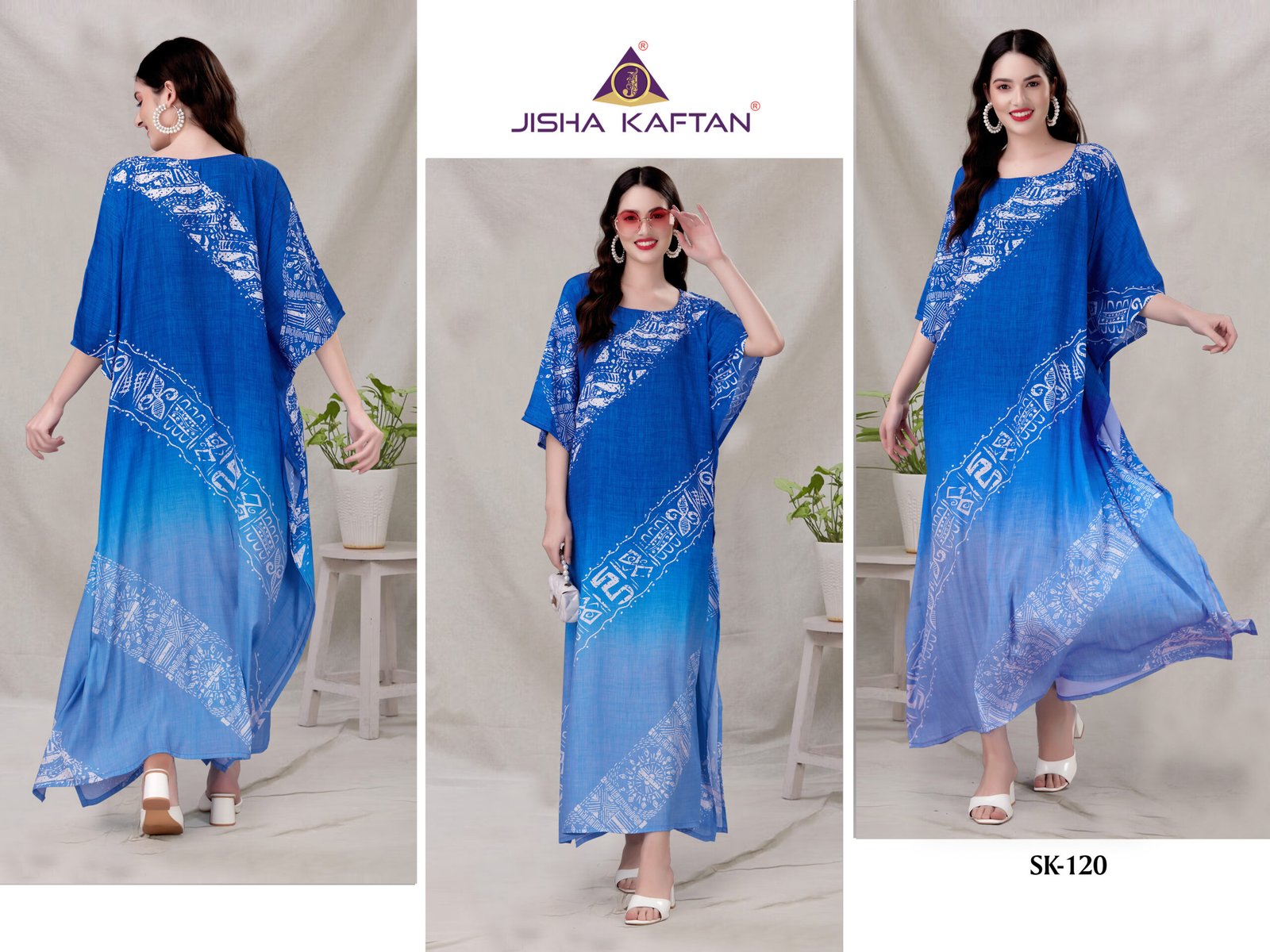 SK-120 Silk Kaftan Fabric - Feather Silk With Digitally Printed Size - free size M to 3xl (fitting belt inside)