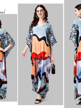 Silk Kaftan Fabric - Feather Silk With Digitally Printed Size - free size M to 3xl (fitting belt inside)