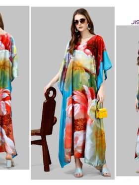 Silk Kaftan Fabric - Feather Silk With Digitally Printed Size - free size M to 3xl (fitting belt inside)