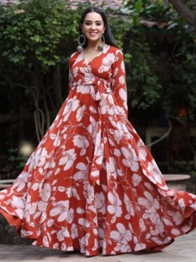 Black Floral Printed Maxi Ethnic Gown Size: S,M,L,XL,XXL,3XL