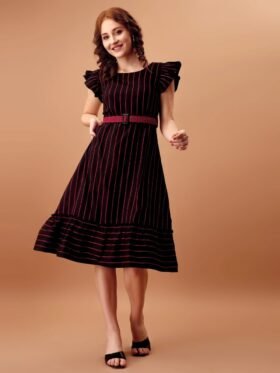 Striped Western Dress With Embroidered Belt