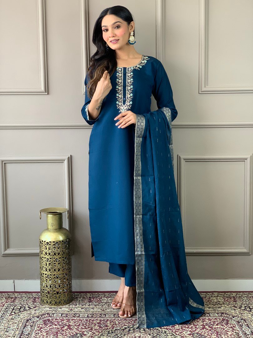Z (127) (Large) Kurta Pent With PURE COTTON JACQUARD Dupatta Set SIZE:S,M,L,XL,XXL