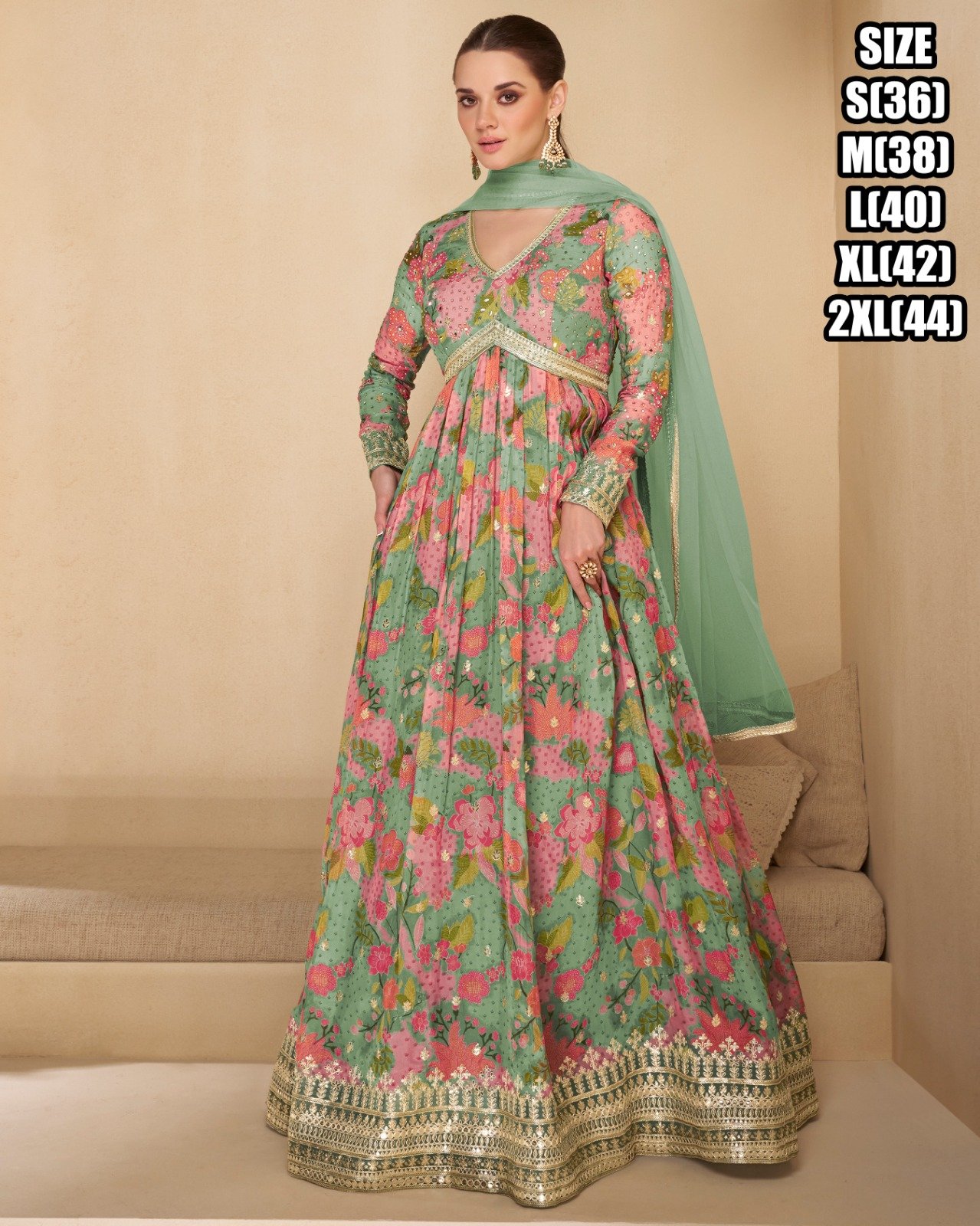 Anarkali Gown With Dupatta- 1 Gown- Anarkali Georgette Fabric Gown with Net Dupatta