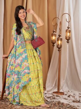 Crop Top and Plazzo-Crop Top and Plazzo With Printed With Creape Fabric Shrug