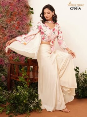 Crop Top and Plazzo-Crop Top and Plazzo With Embroidery Work With Important Fabrics Dupatta