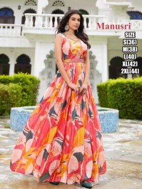 Gown-Gown Georgette And Muslin With Handwork Fabrics