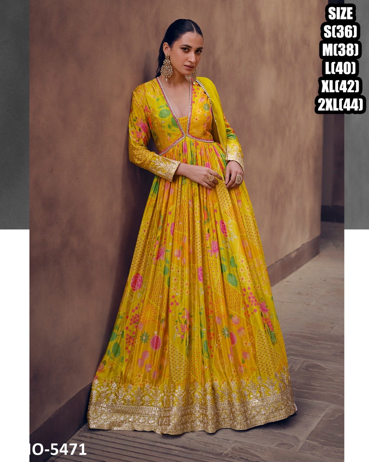 Gown Printed Embroidery Georgette Long Sleeve V Neck Gown Net Dupatta -0000 Gown Printed Embroidery Georgette Long Sleeve V Neck Gown Net Dupatta Sizes – S(36), M(38), L(40), Xl(42), Xxl(44)