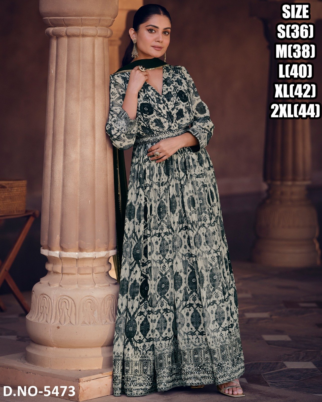 Gown Printed Embroidery Georgette Long Sleeve V Neck Gown Net Dupatta -001 *NO RETURNING POLICY * DEFECTIVE PIECES ONLY RETURN*
