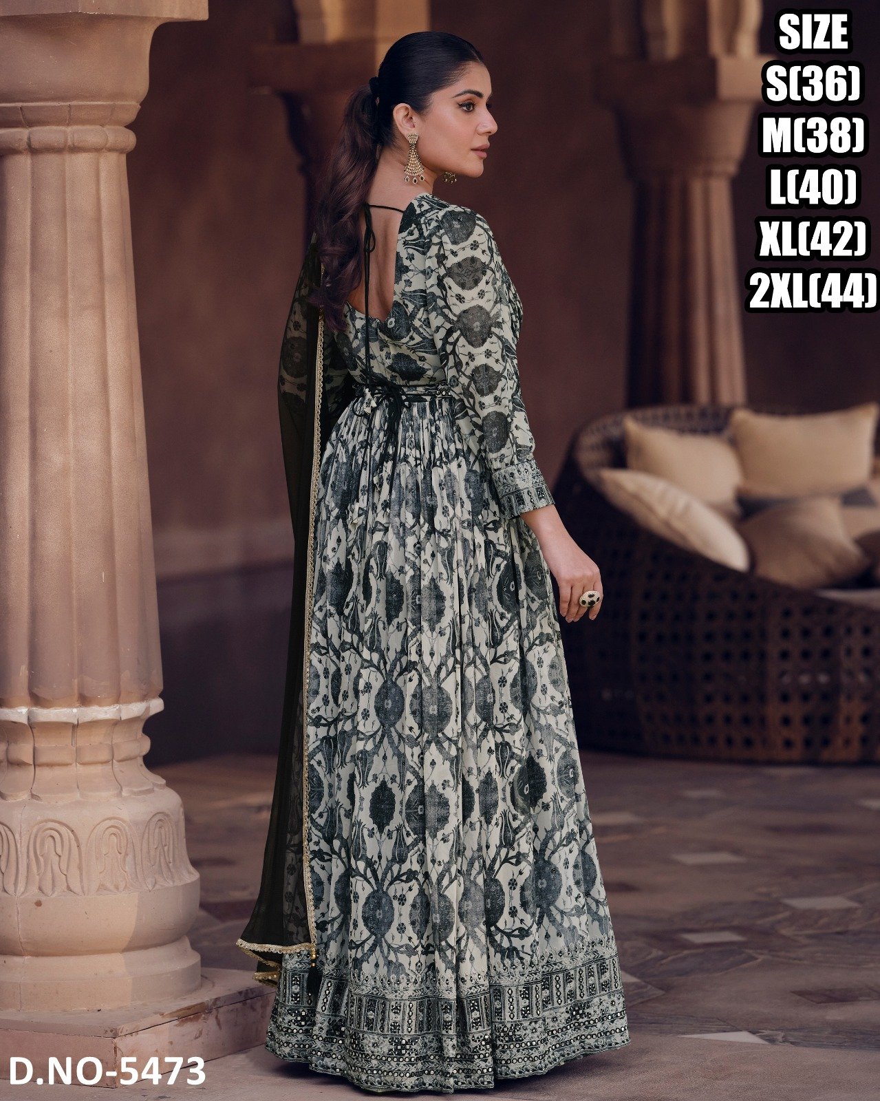 Gown Printed Embroidery Georgette Long Sleeve V Neck Gown Net Dupatta -002