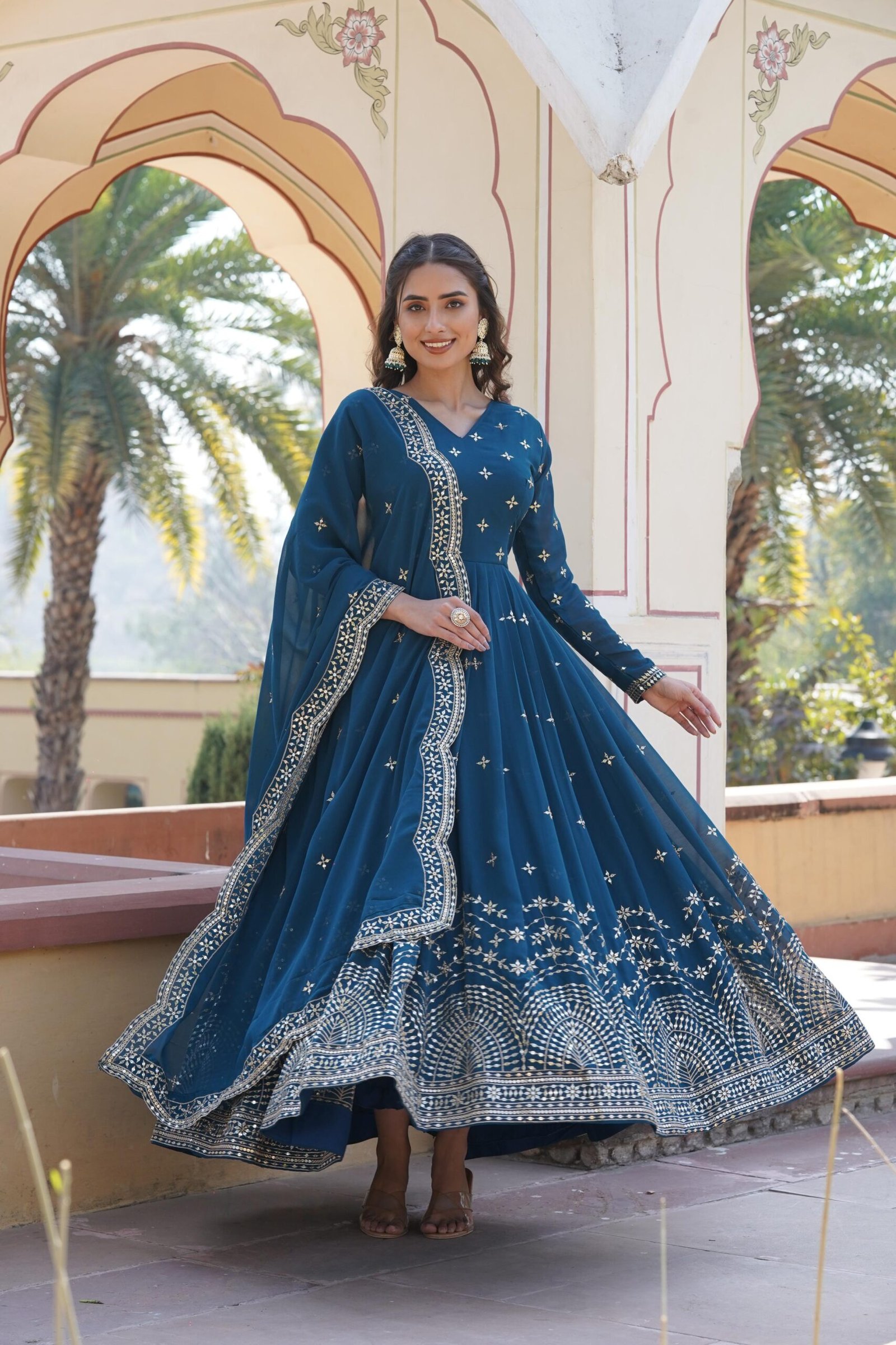 Gown With Dupatta Set -Blue-1 Gown With Dupatta Set SIZE:-M(38''),L(40''),XL(42''),XXL(44'')