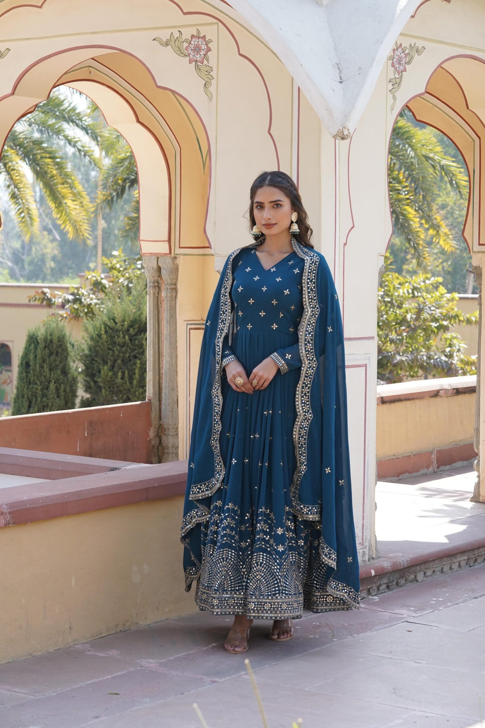 Gown With Dupatta Set -Blue-2