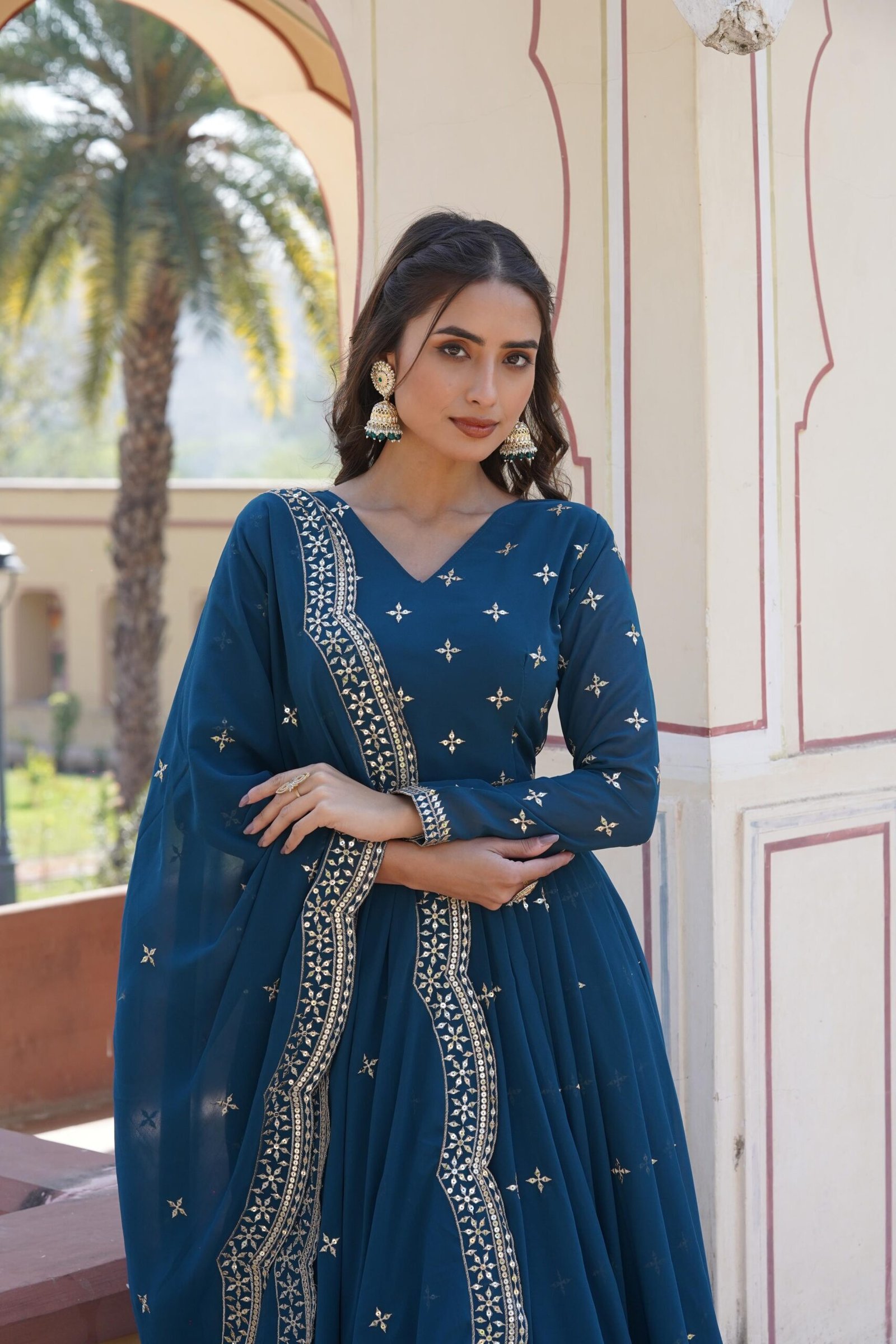 Gown With Dupatta Set -Blue-3