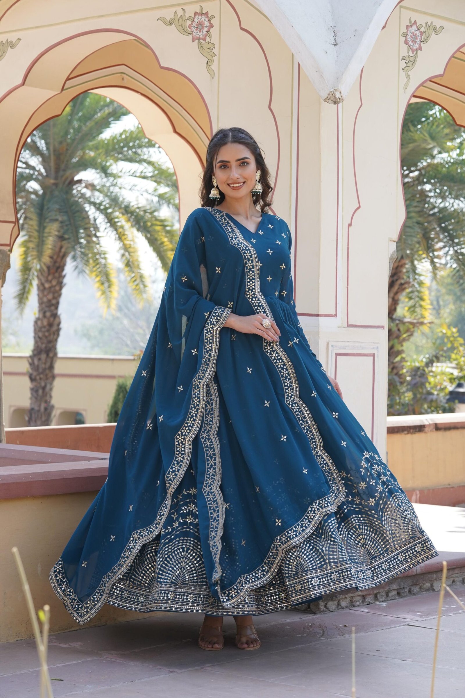 Gown With Dupatta Set -Blue-4