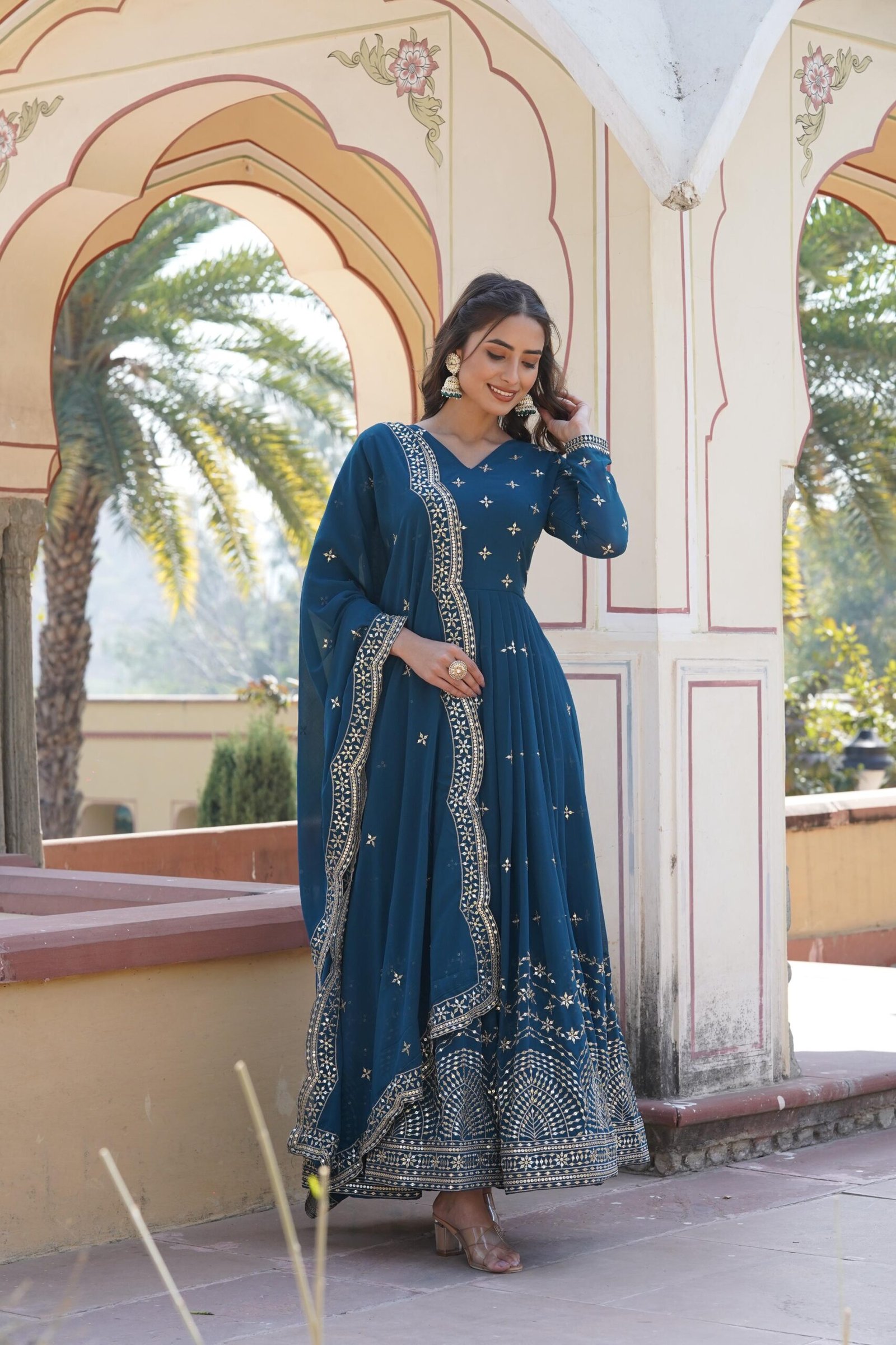 Gown With Dupatta Set -Blue-5