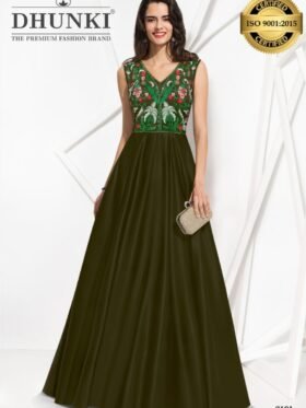 Gown with designer embroidery work and soft full Size: free size up to XL Colour-Green