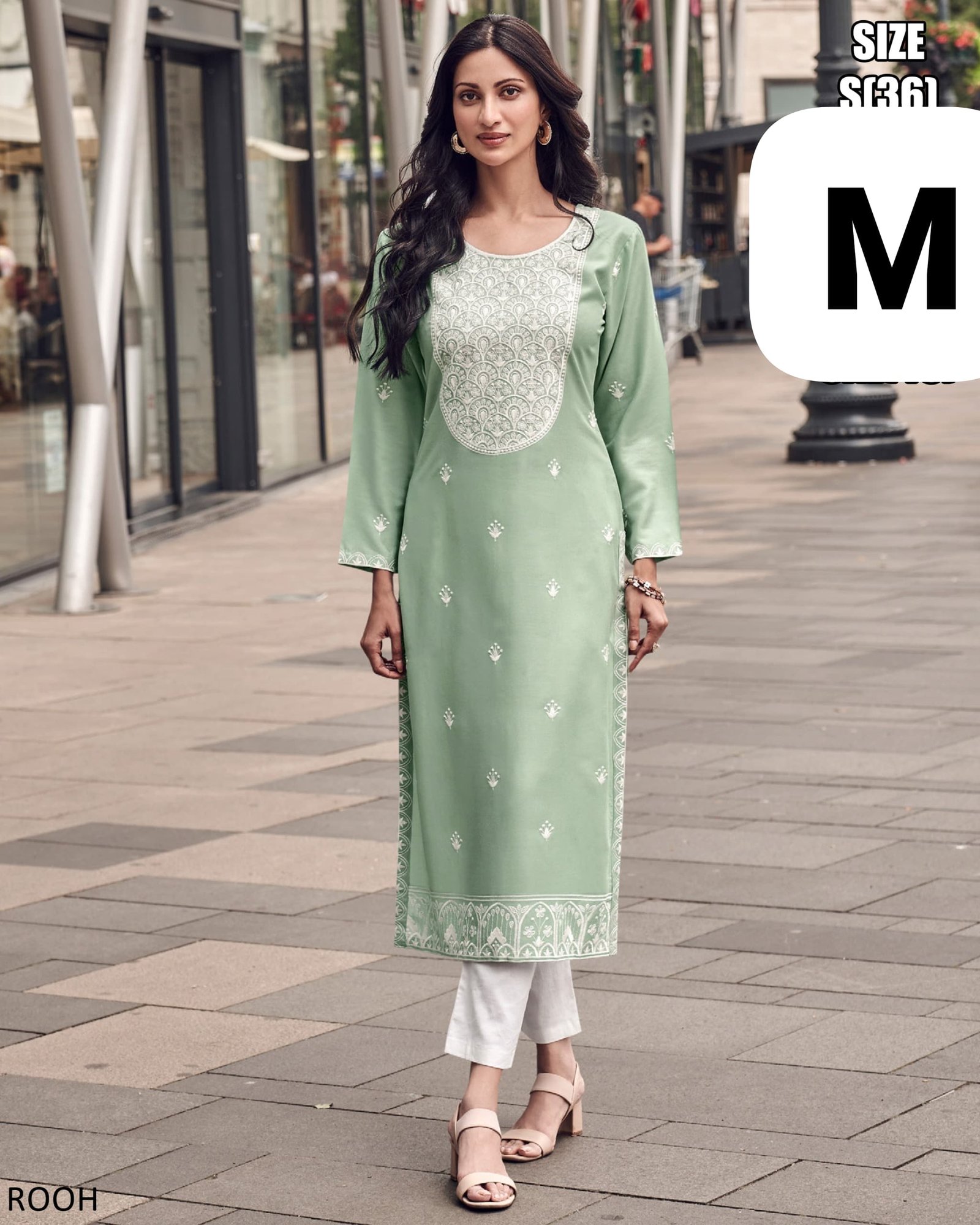 KURTI PANT SET- Pure Rayon Kurti Lakhnawi Stitch , Color- 2 KURTI PANT SET- Pure Rayon Kurti Lakhnawi Stitch, Color- Green