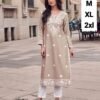 KURTI PANT SET- Pure Rayon Kurti Lakhnawi Stitch, Color- Beige