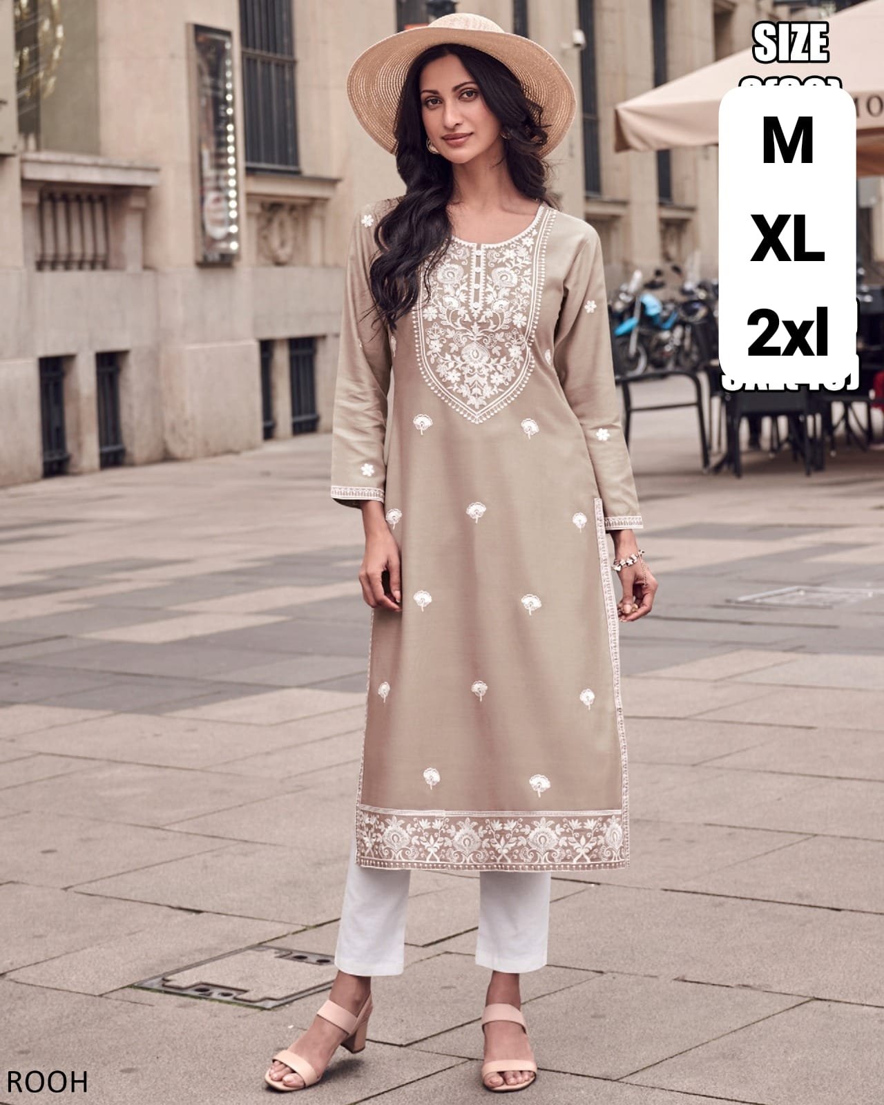 KURTI PANT SET- Pure Rayon Kurti Lakhnawi Stitch , Color- 3 KURTI PANT SET- Pure Rayon Kurti Lakhnawi Stitch, Color- Beige