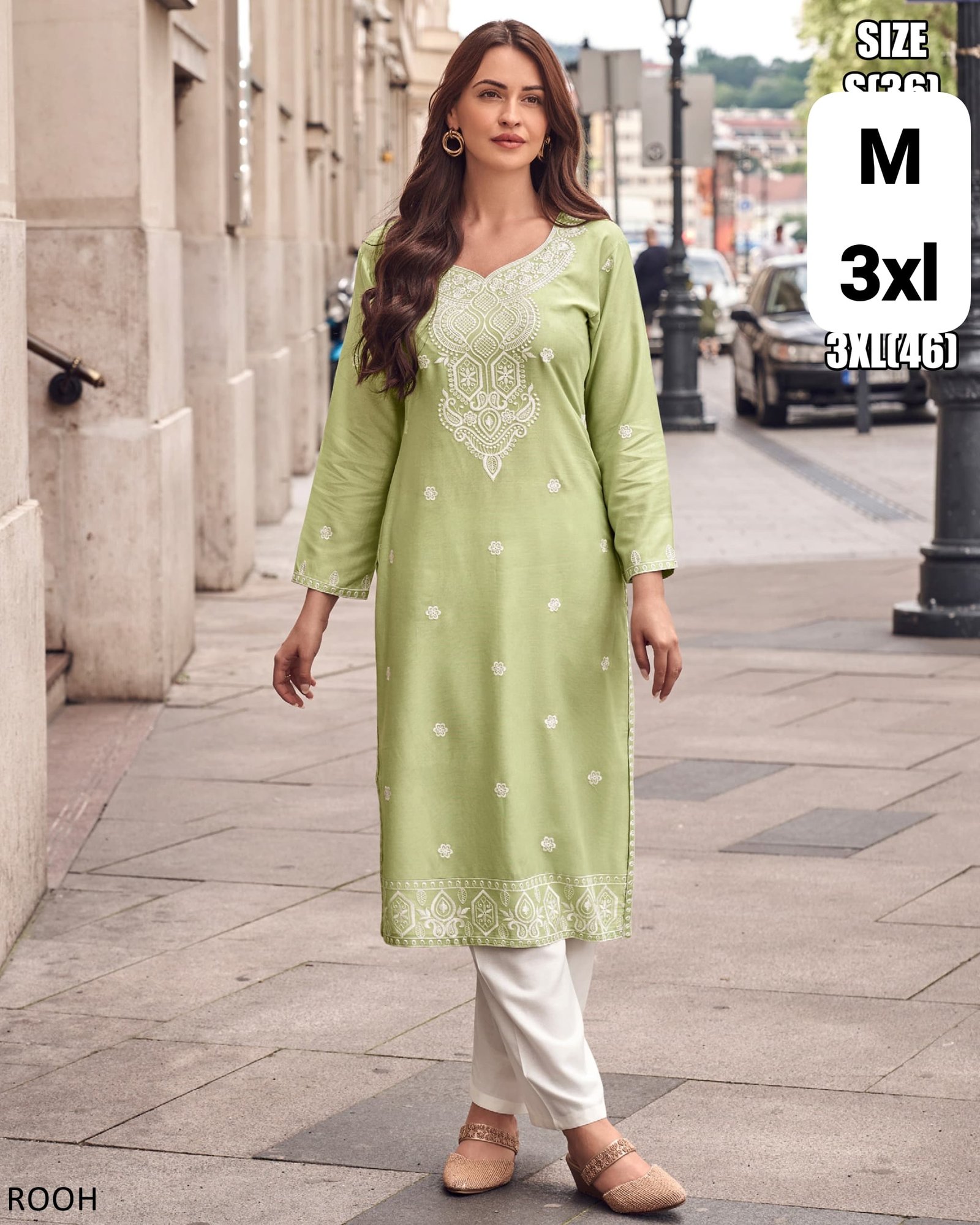 KURTI PANT SET- Pure Rayon Kurti Lakhnawi Stitch , Color- 4 KURTI PANT SET- Pure Rayon Kurti Lakhnawi Stitch, Color- Light Green